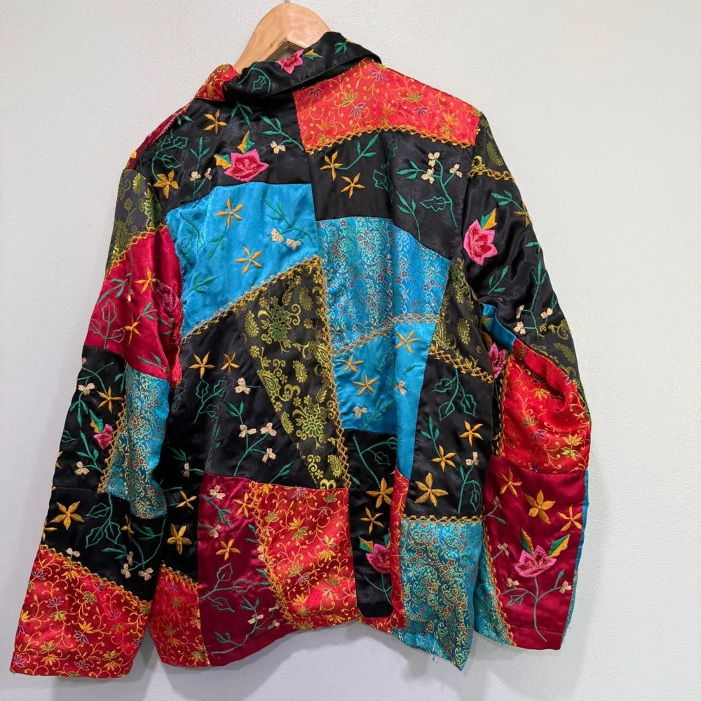 Coldwater‎ Creek Womens M Patchwork Floral Embroidered Jacquard Jacket